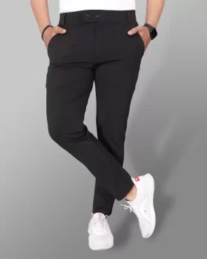 Men Slim Fit Black Lycra Blend Trousers.